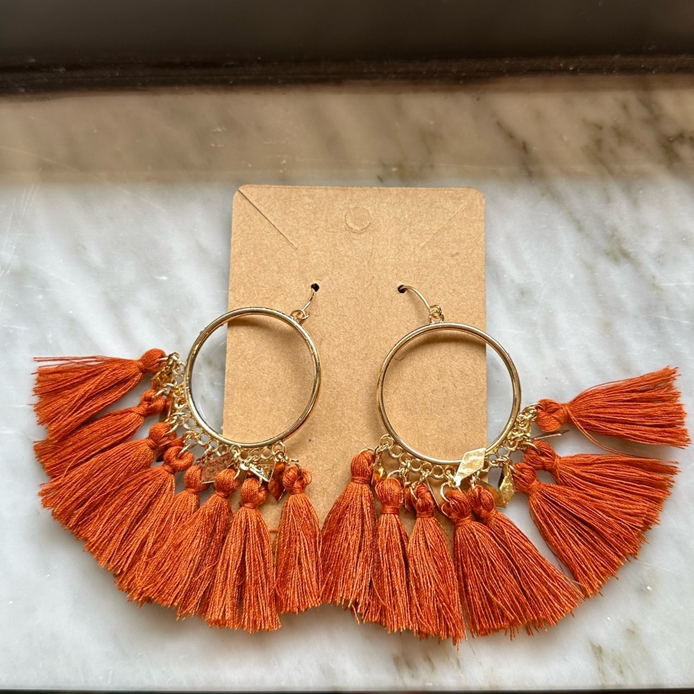 Boho Scalloped Fringe Earrings Hoops